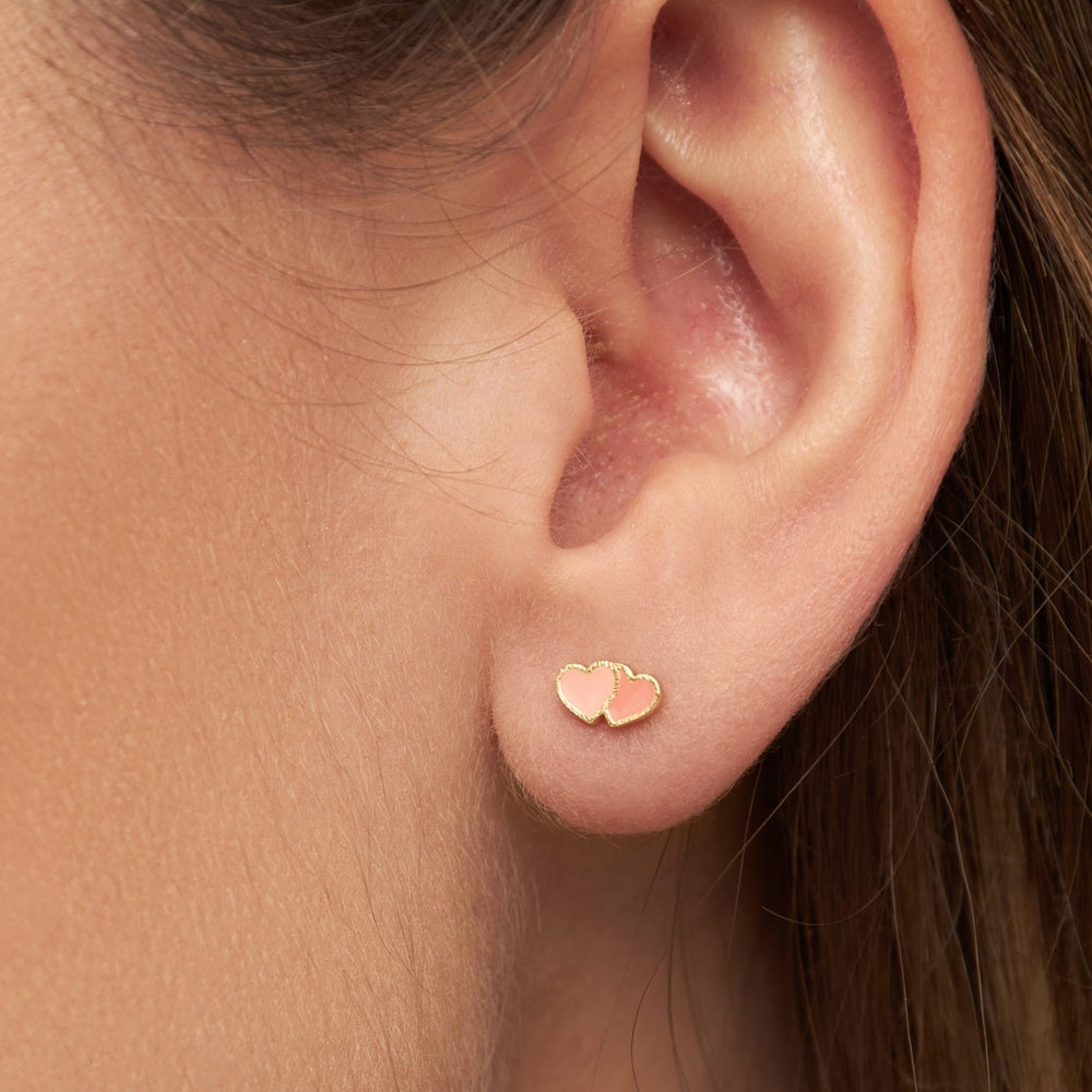 
                  
                    Burnt Coral Orange Coral Gold Plated 2Hearts Earring
                  
                