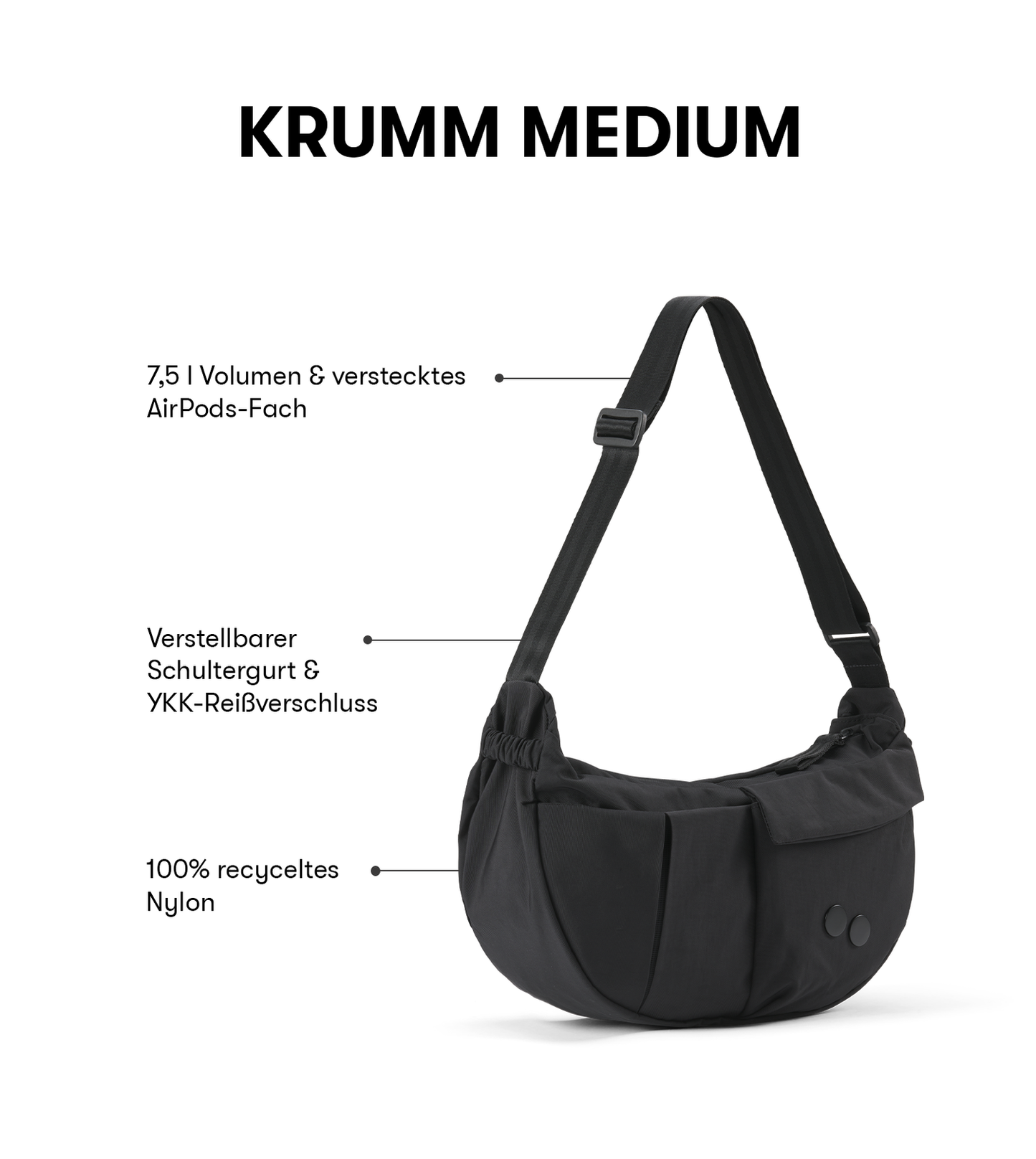 
                  
                    KRUMM – Mittelgroße Crinkle-Tasche in Schwarz
                  
                