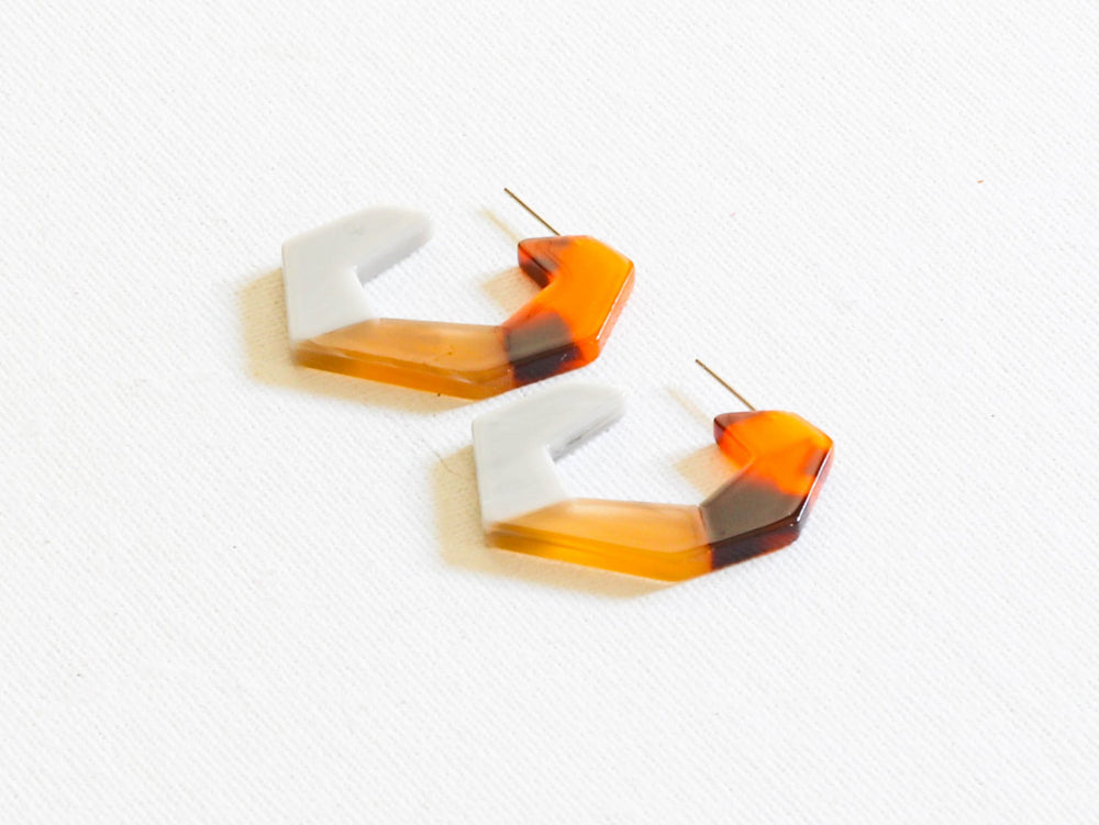 Brown Resin 3 Tone Hexagon Hoop Earrings
