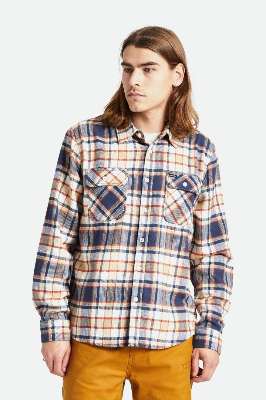 
                  
                    BOWERY Washed Navy Barn Red Off White Flannel Shirt
                  
                