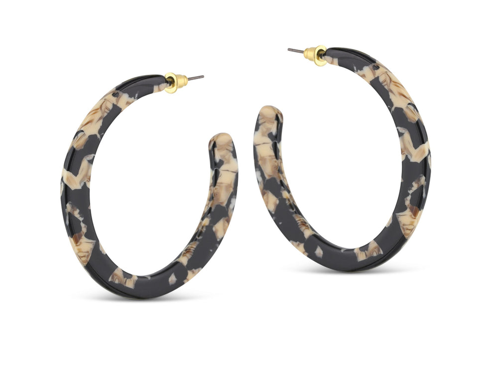 Beige Brown Black Cut Out Hoop Earrings