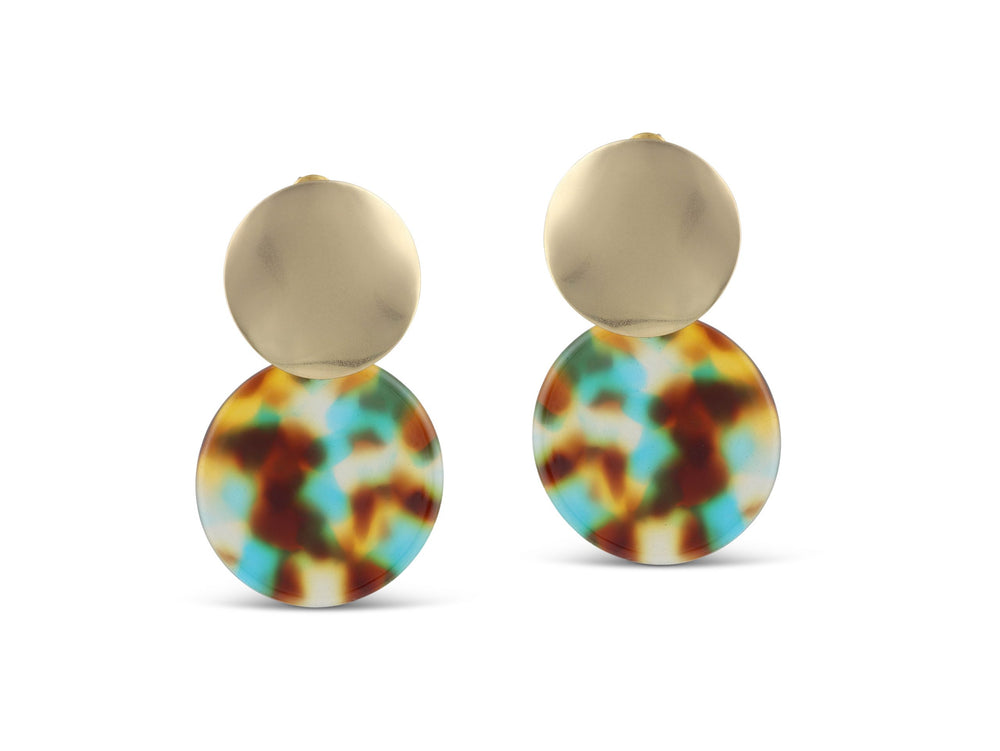 Blue Yellow Brown Two Tone Earrings