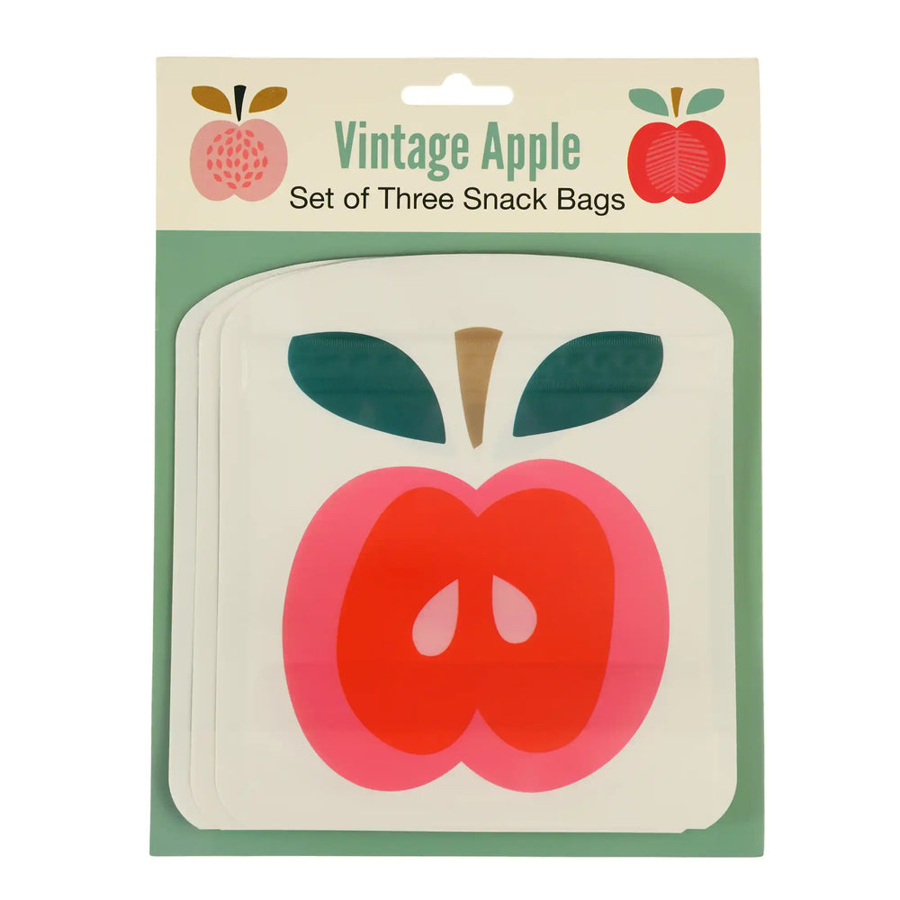 Reusable Vintage Apple Snack Bag Set Of 3