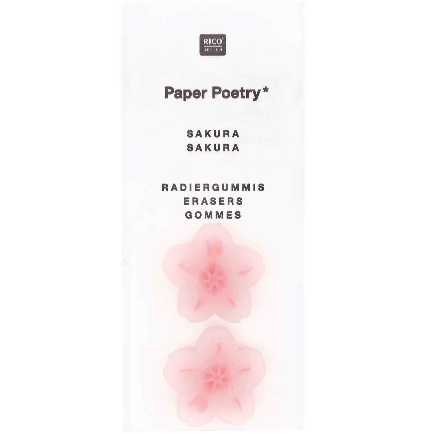 Zwei transparente Sakura-Radiergummis in Blütenform  