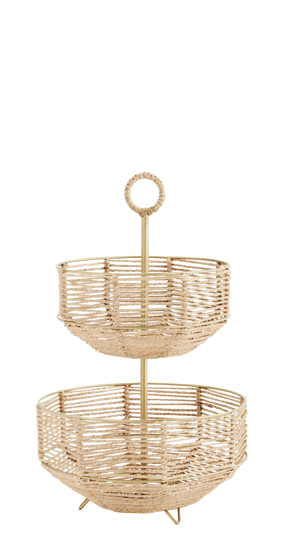 Antike Messing-Etagere aus natürlicher Jute