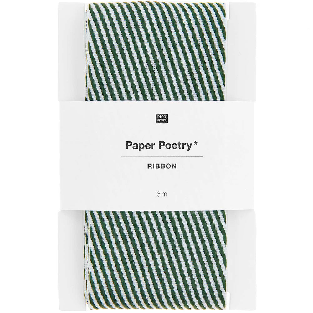 Green White Woven Stripes Ribbon