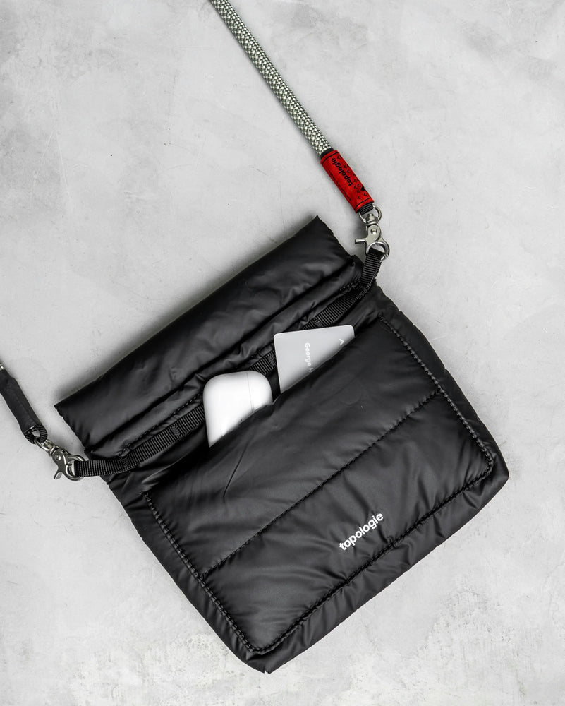 
                  
                    Black Puffer Musette Mini Bag With Future Blue Solid Rope Strap
                  
                