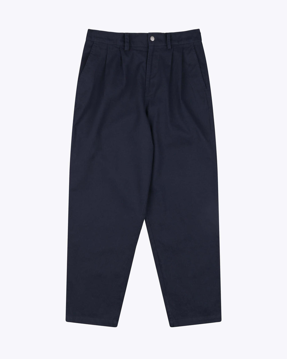 FLETCHER Navy Blue Cotton Twill Pleated Trousers