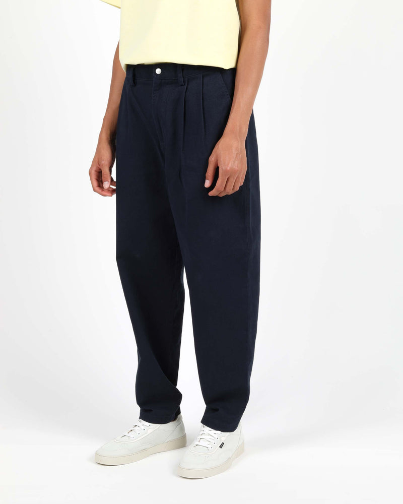 
                  
                    FLETCHER Navy Blue Cotton Twill Pleated Trousers
                  
                