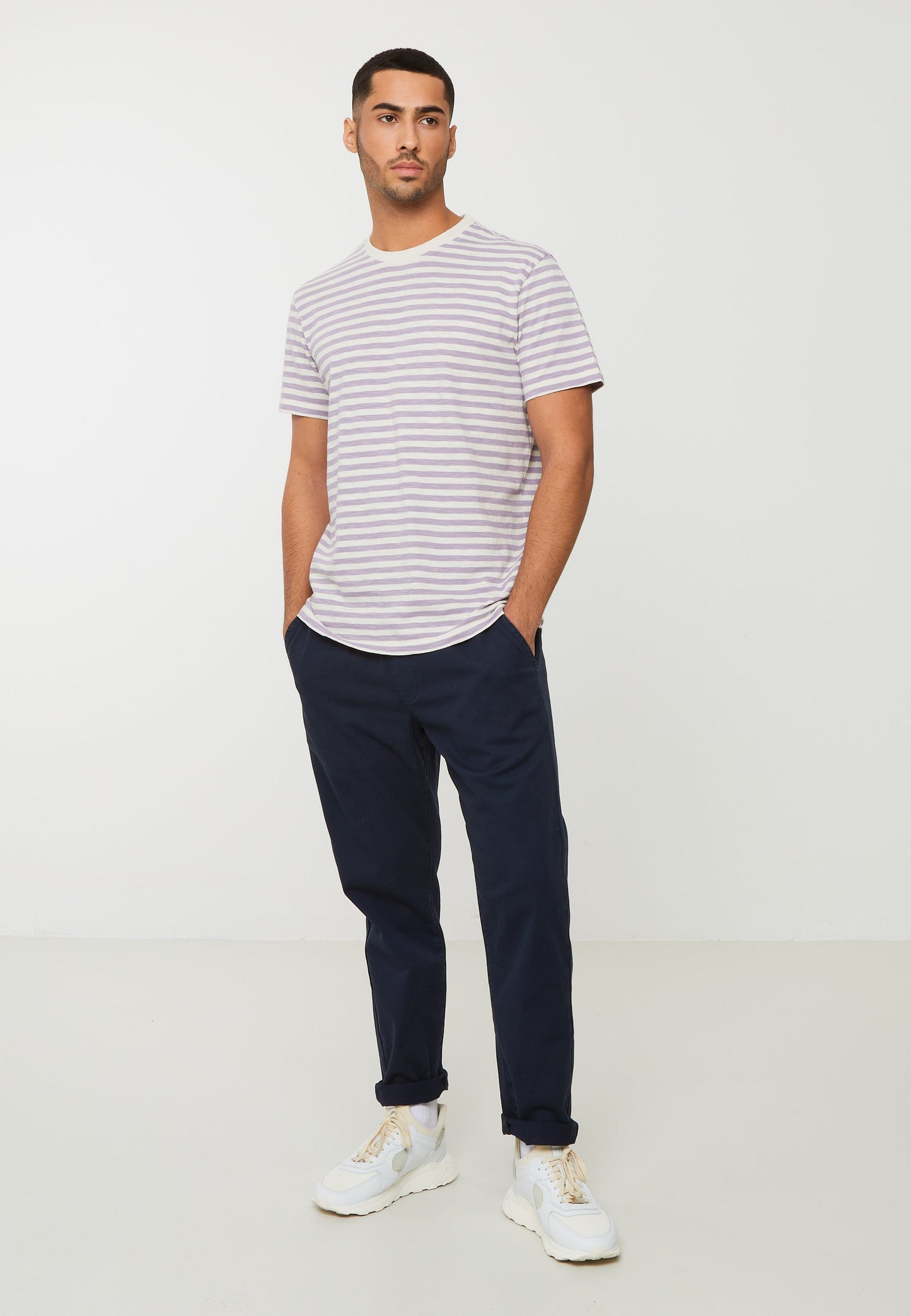 
                  
                    DELONIX Gray Lilac Stripes T-Shirt
                  
                