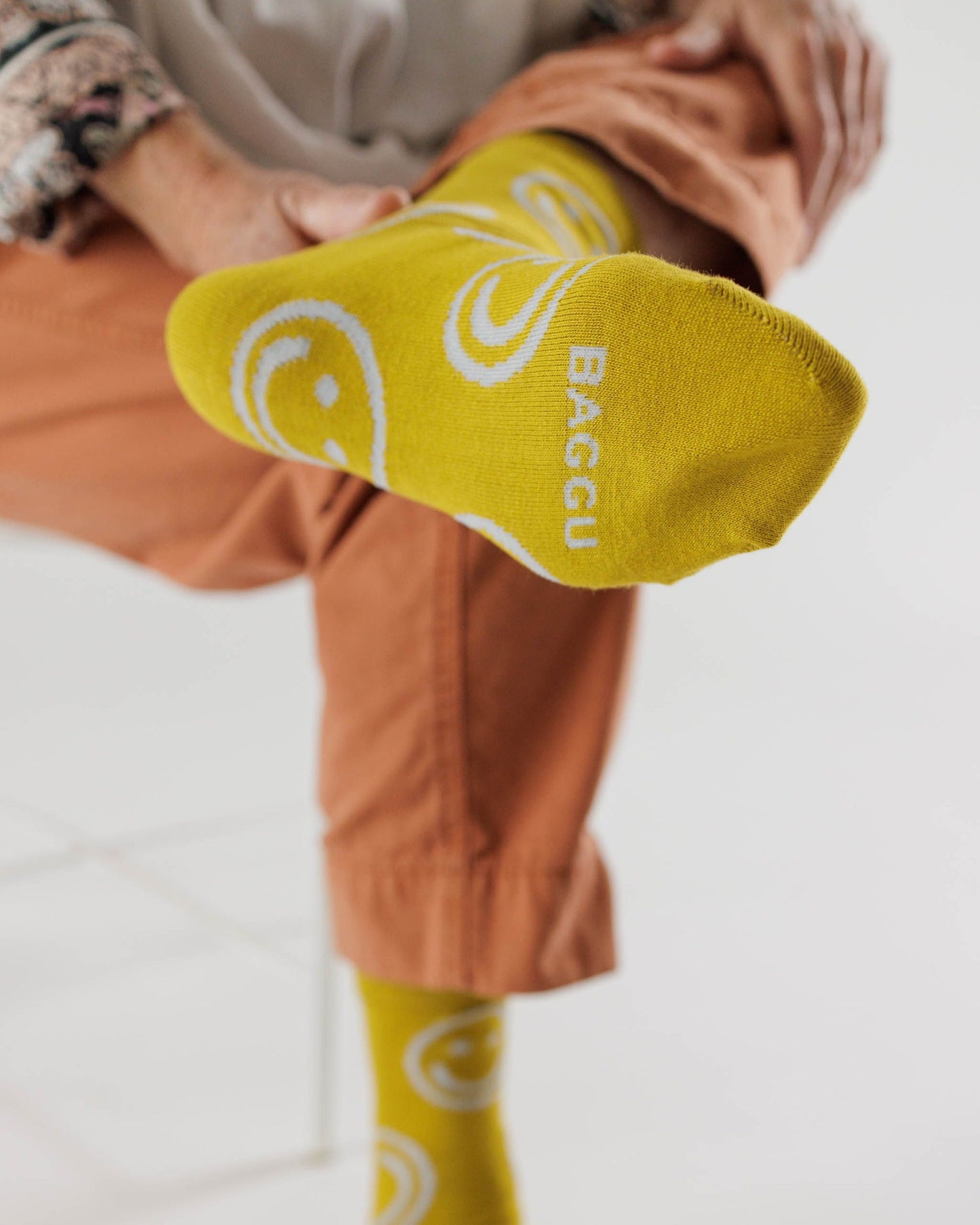 
                  
                    Ochre Happy Crew Socks
                  
                