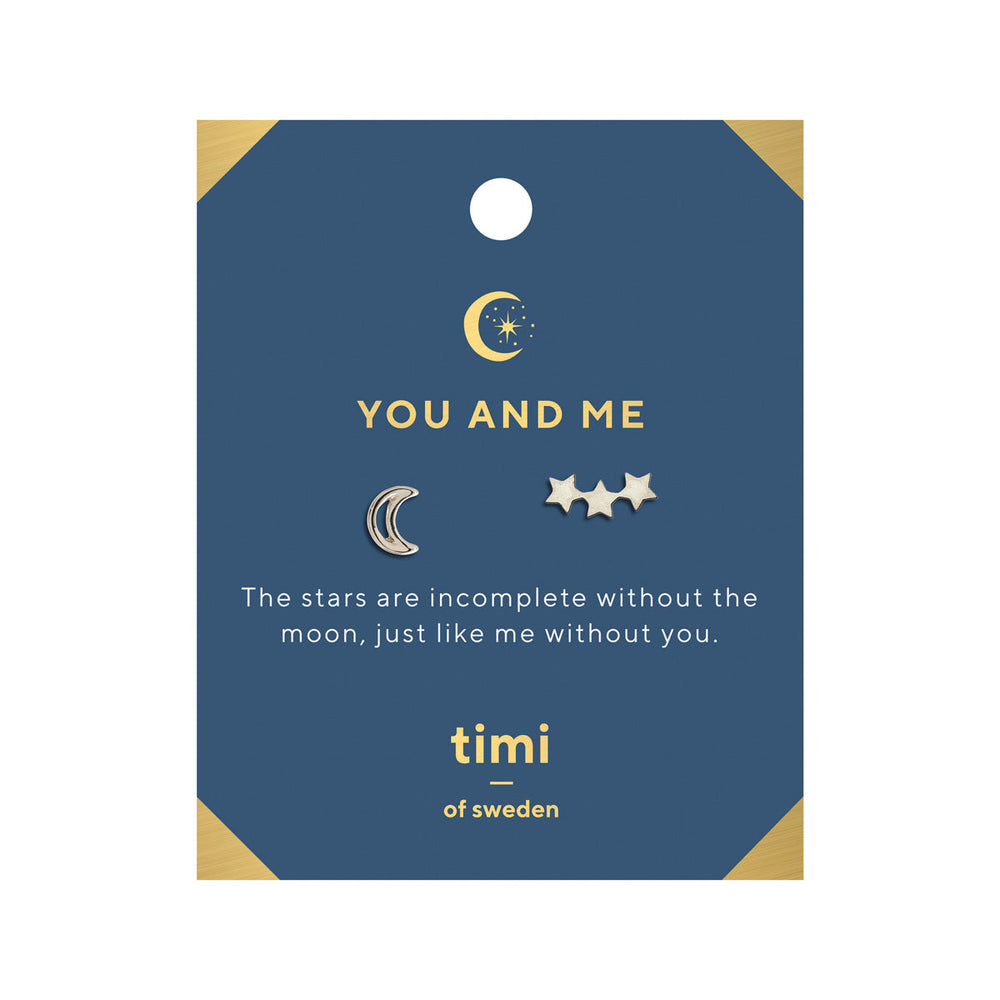 Goldene „You and Me“-Ohrringe mit Mond und 3 Sternen
