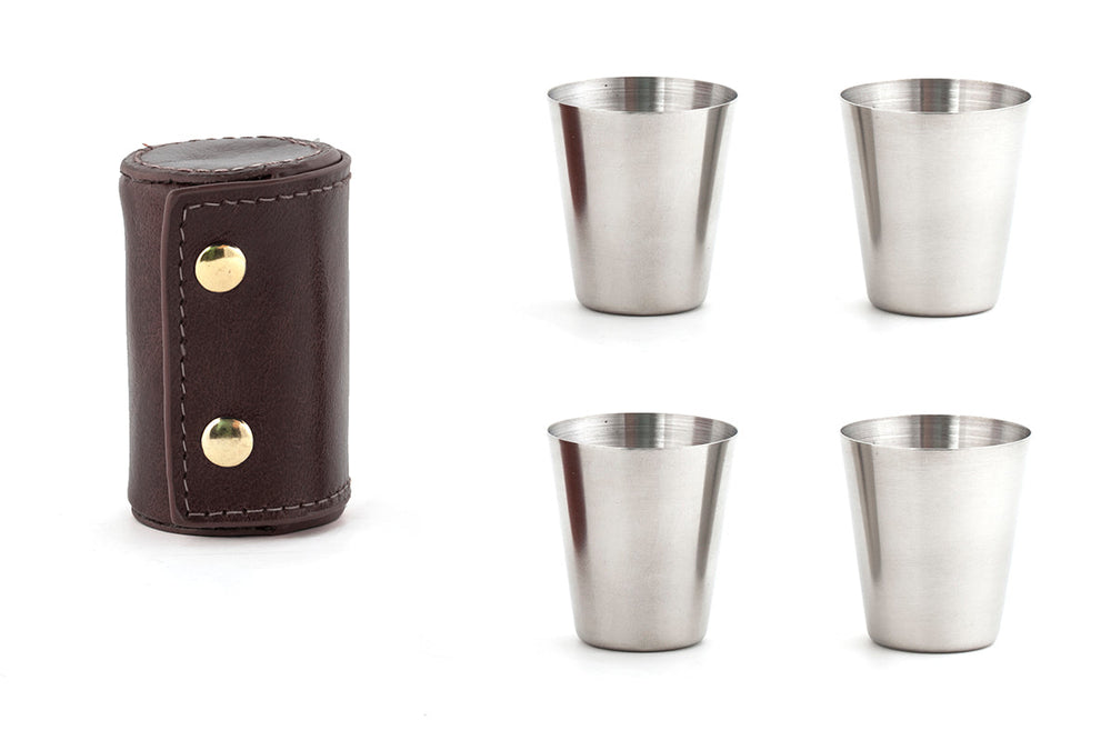 Schnapsglas-Set mit Lederetui, 4 Stück