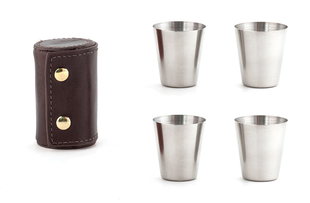 Leather Case Shot Glass Set Of 4