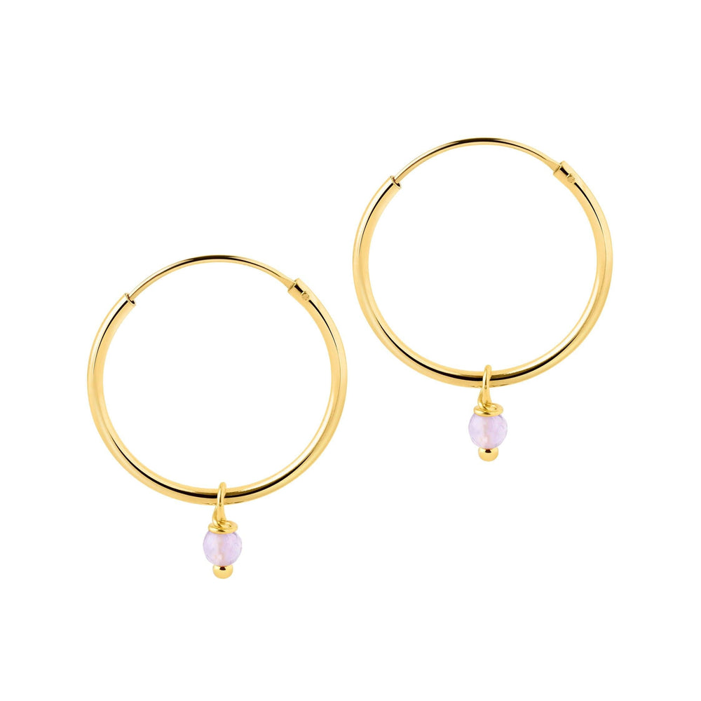 Gold Plated Hoop With Purple Stone Earrings