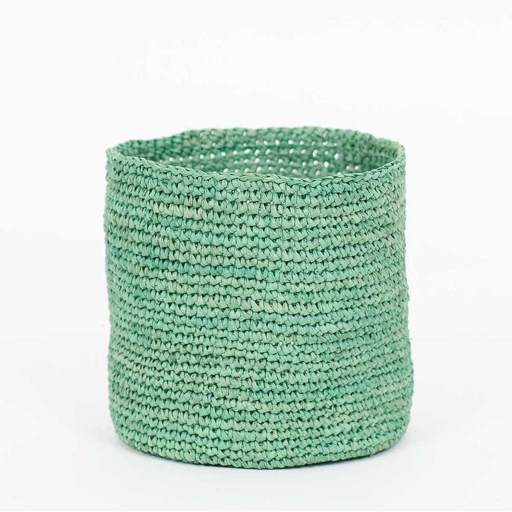 Small Turquoise  Raffia Basket