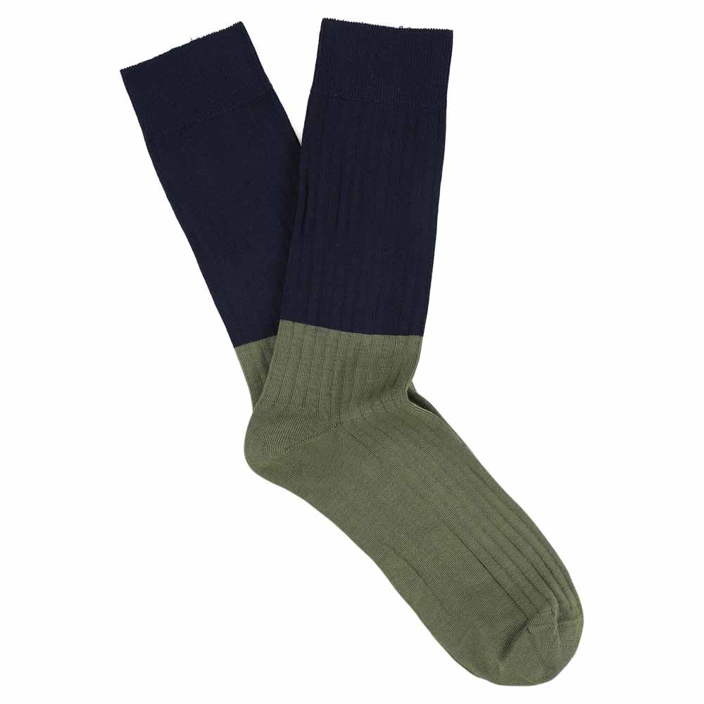 Blue Olive Colour Block Socks