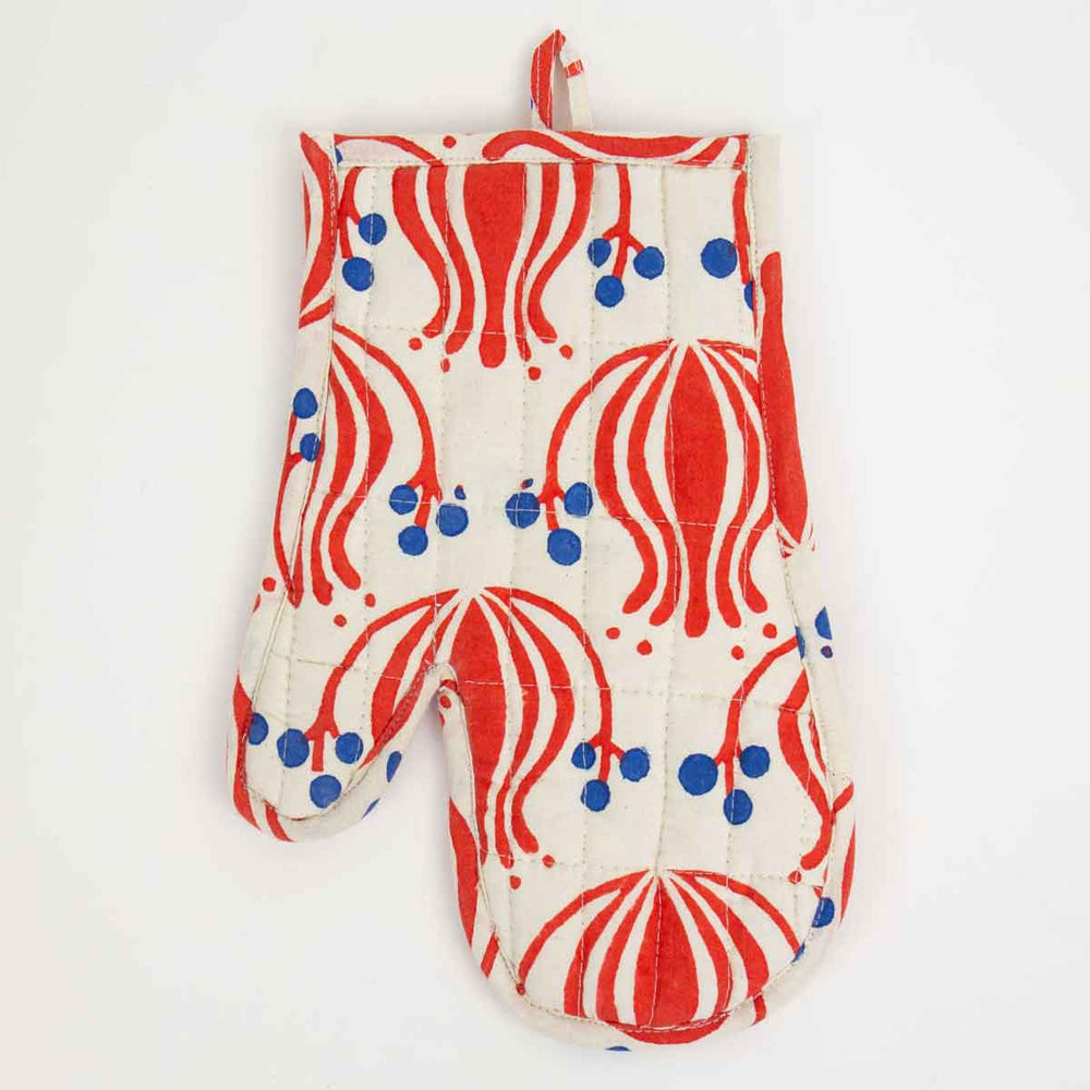 Red Blue Flower Oven Glove