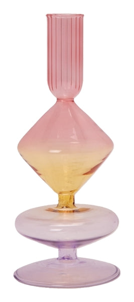 Small Purple Yellow Pink Glass Candle Holder