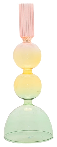 Medium Green Yellow Pink Glass Candle Holder