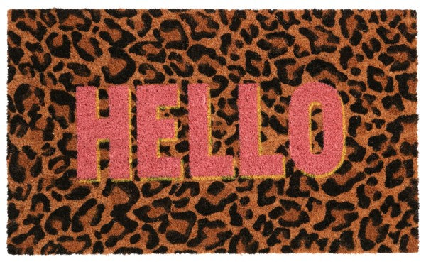 Pink Yellow Hello Leopard Doormat