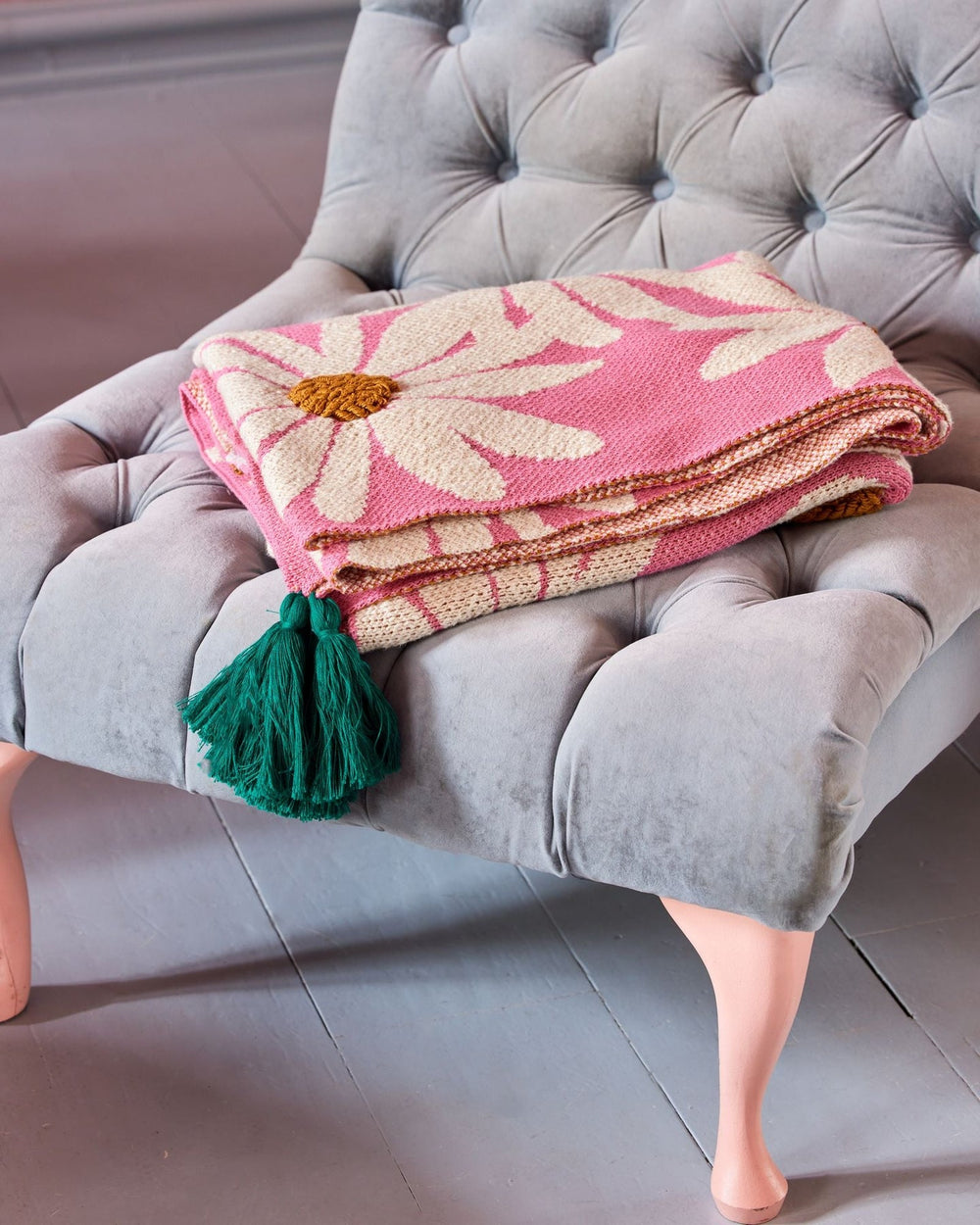 Pink Flower Print Cotton Blanket