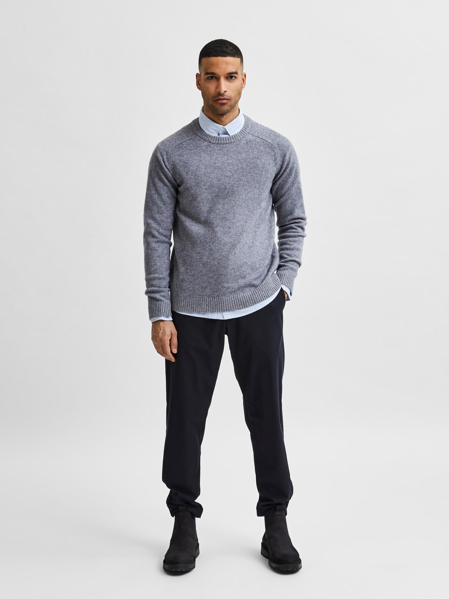 
                  
                    SLHNEWCOBAN Medium Grey Melange Lambs Wool Crew Neck Jumper
                  
                