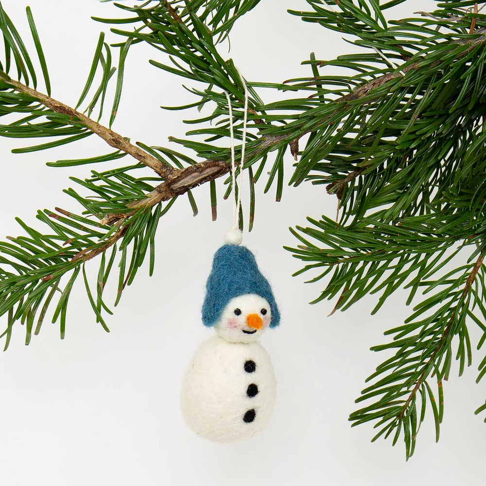Snowman Blue Cap Christmas Ornament