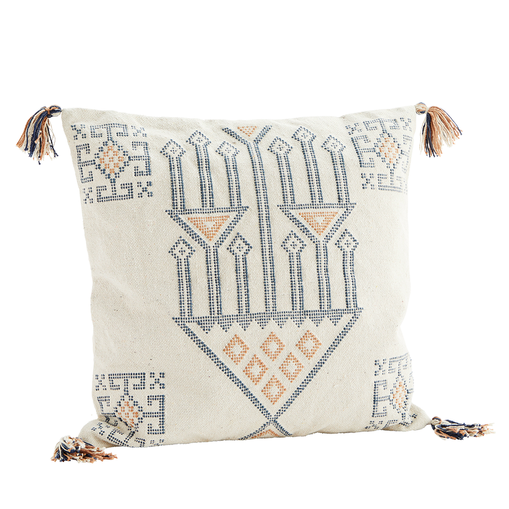 Off White Blue Camel Handwoven Cushion