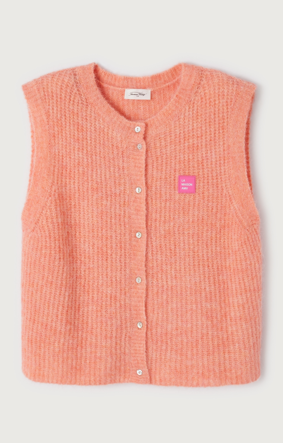 
                  
                    EAST – Ärmellose Strickjacke in Weiß-Pfirsich-Melange
                  
                