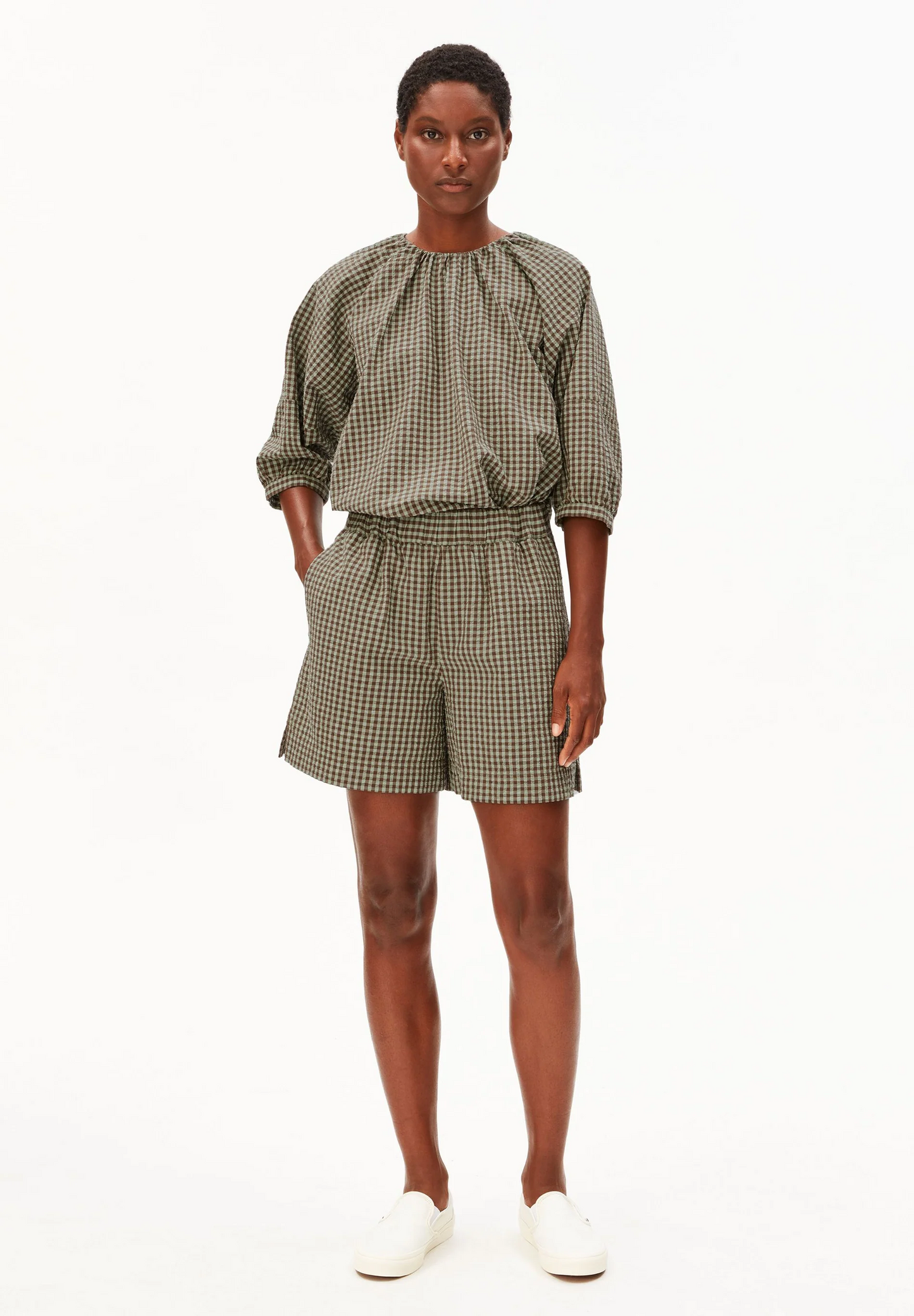 
                  
                    Schaumgetrocknete Palm Vichy Seersucker Shorts
                  
                