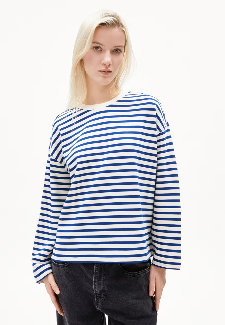 FRANKAA MAARLEN Ungefärbter, lapisblauer, gestreifter, übergroßer Pullover