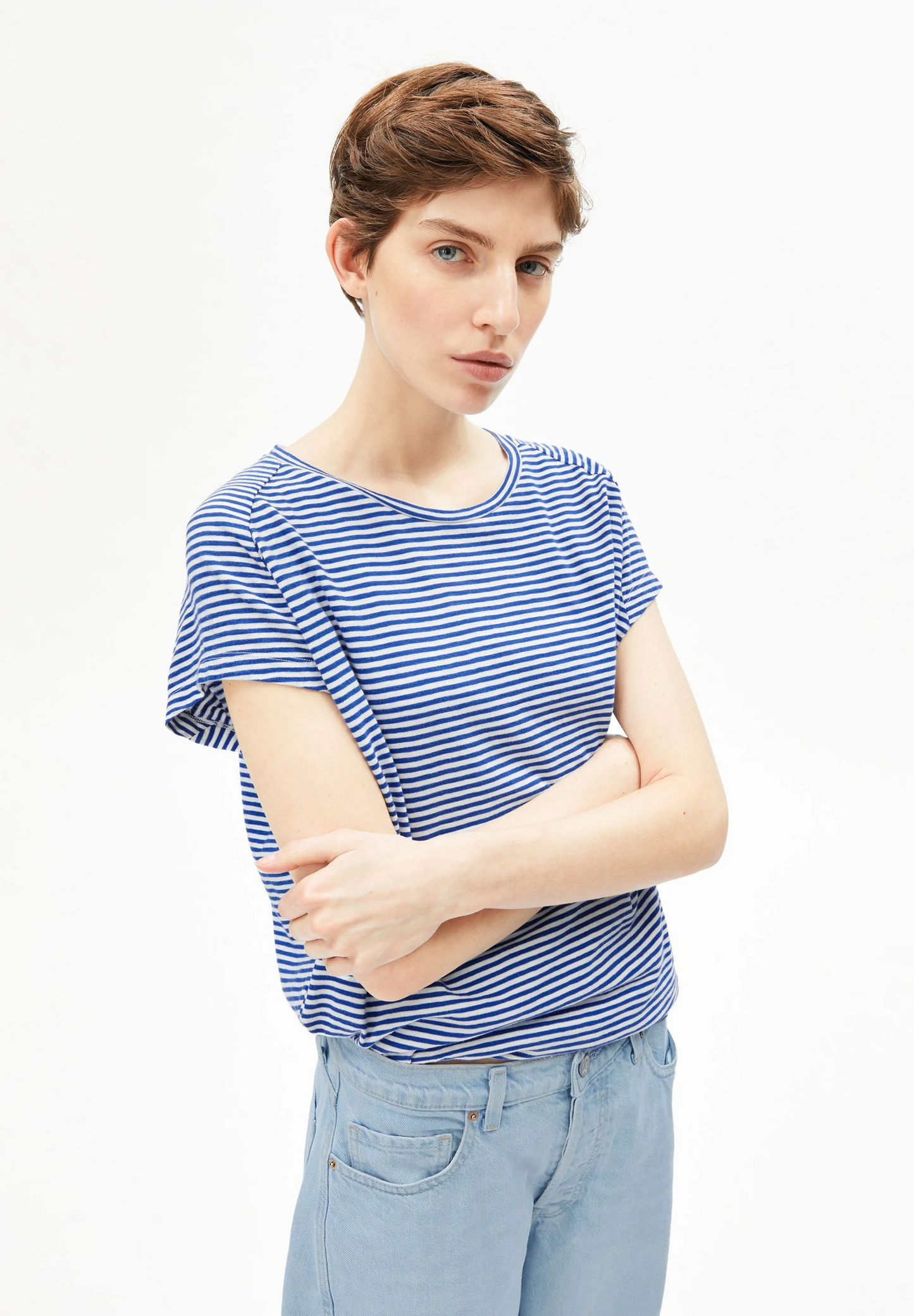 
                  
                    Oatmilk Dynamo Blue Slub Jersey Stripe T-Shirt
                  
                