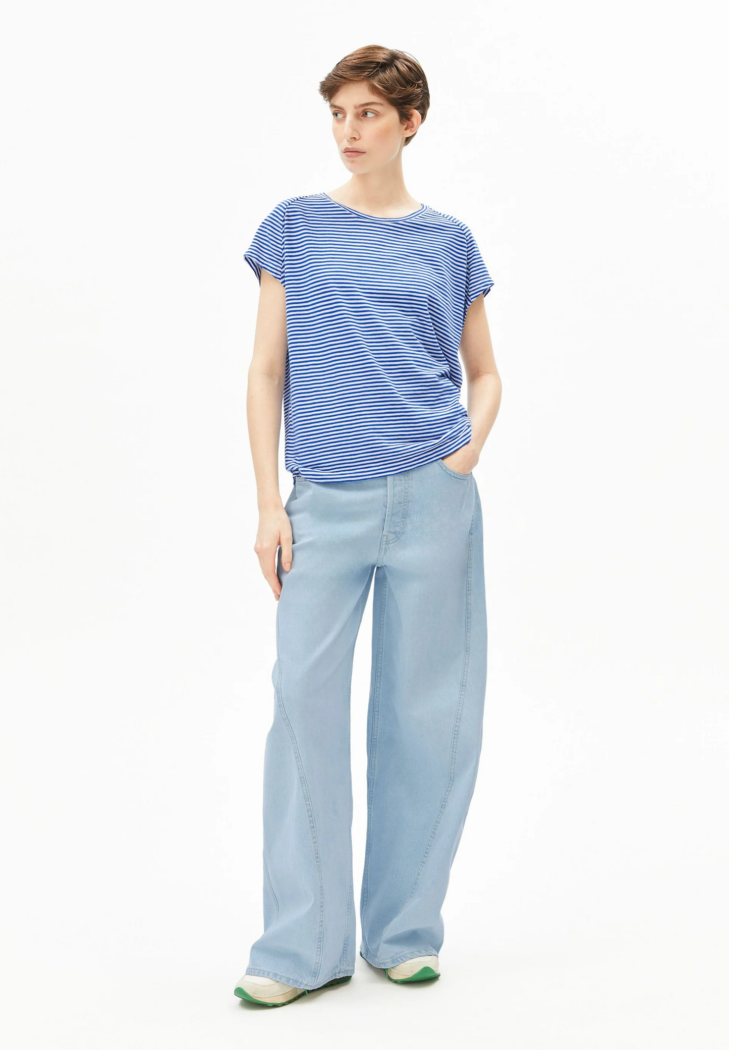 
                  
                    Oatmilk Dynamo Blue Slub Jersey Stripe T-Shirt
                  
                