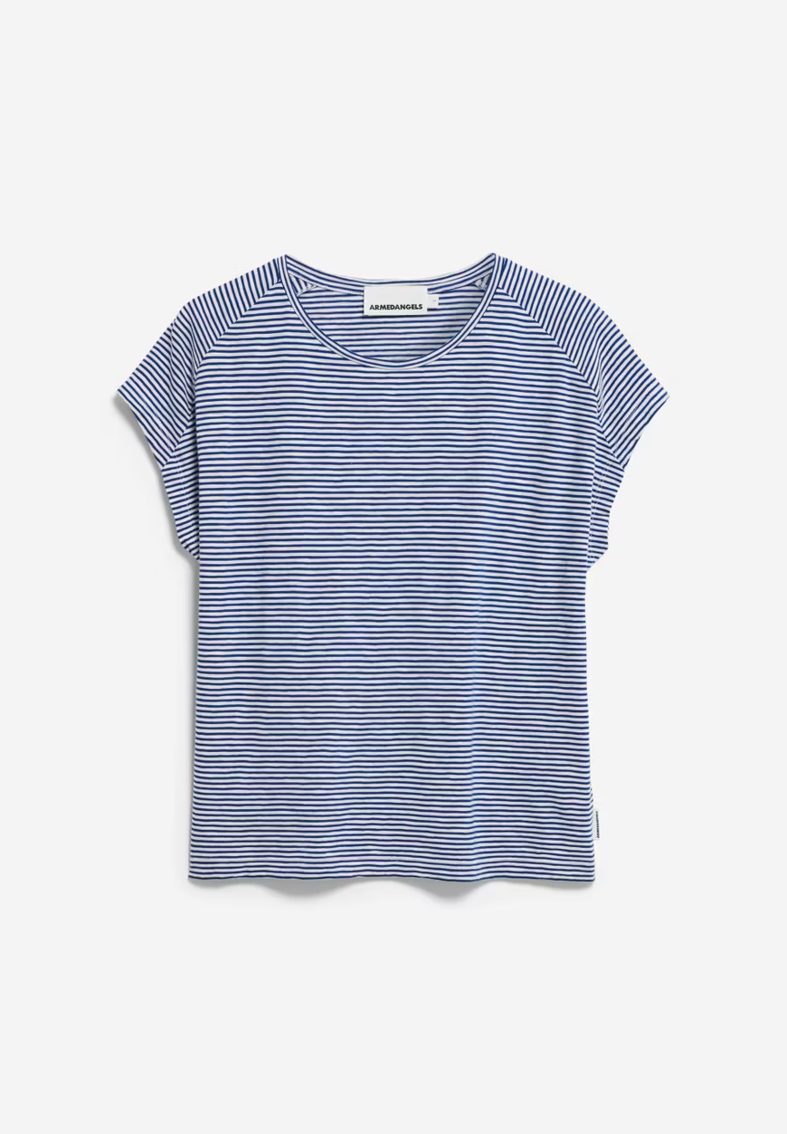 ONELIAA LOVELY – Lockeres T-Shirt mit Streifen in Hafermilch-Lapisblau