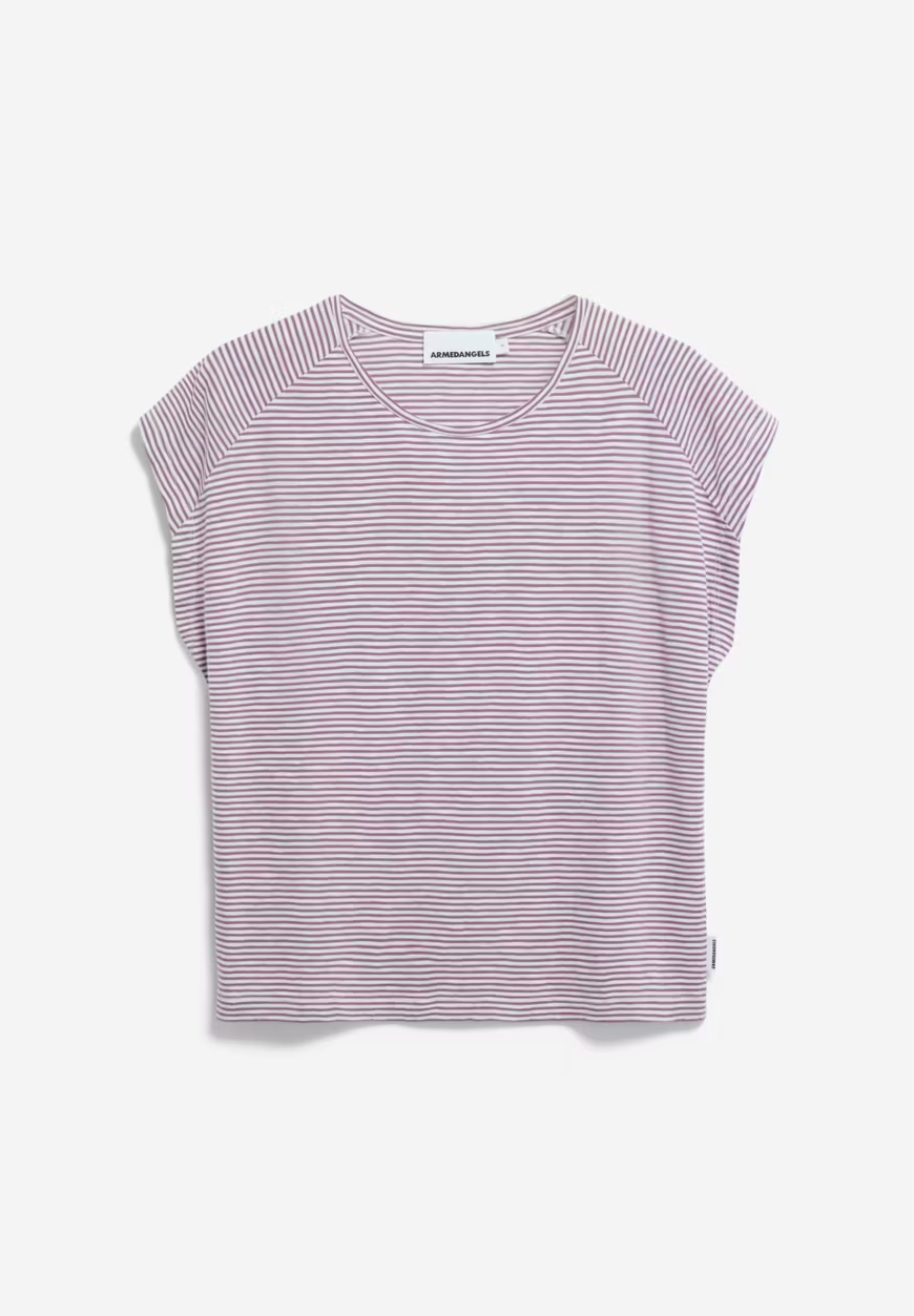 ONELIAA LOVELY – Lockeres T-Shirt mit Streifen in Hafermilch und Sonnenuntergangshimmel