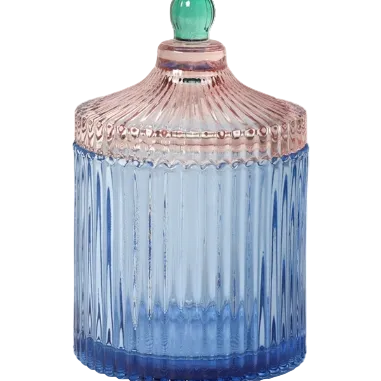 Großes blaues Glasgefäß mit Rosenstreifen – Victoria met Albert