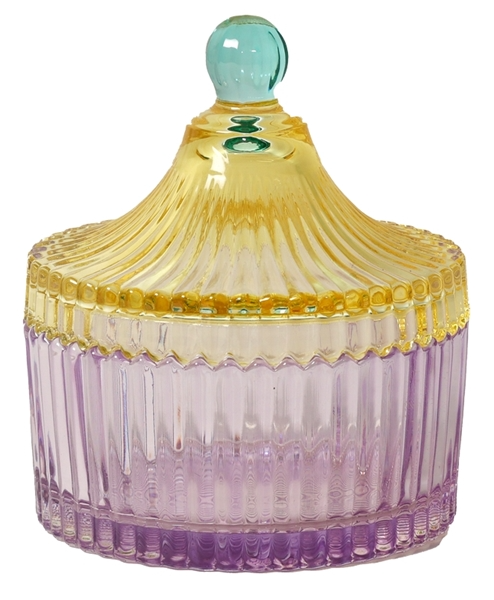 Small Violet Yellow Glass Stripes Jar