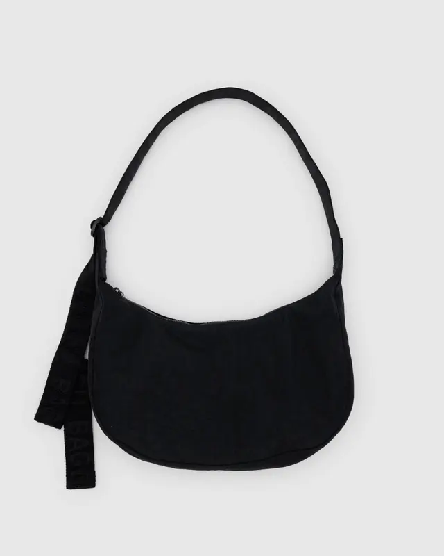 Schwarze mittelgroße Halbmond-Tasche aus Nylon