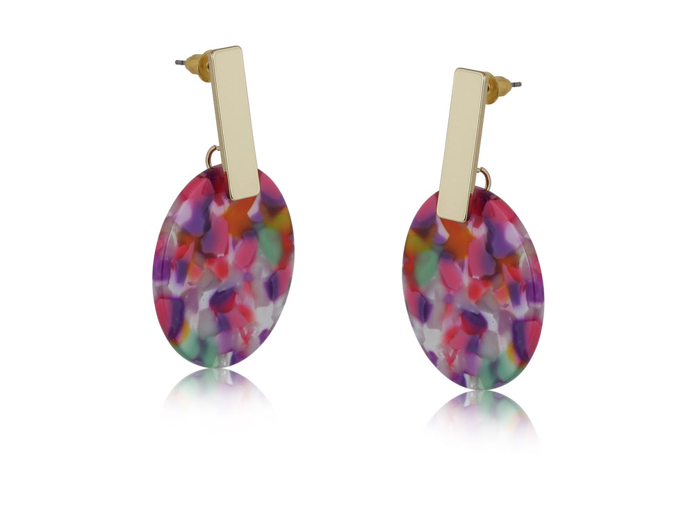 Pink Purple Statement Metal And Resin Earrings