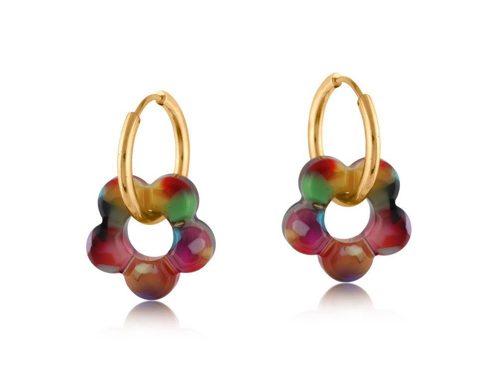 HISPANIA Red Orange Lilac Metal And Resin Floral Earring