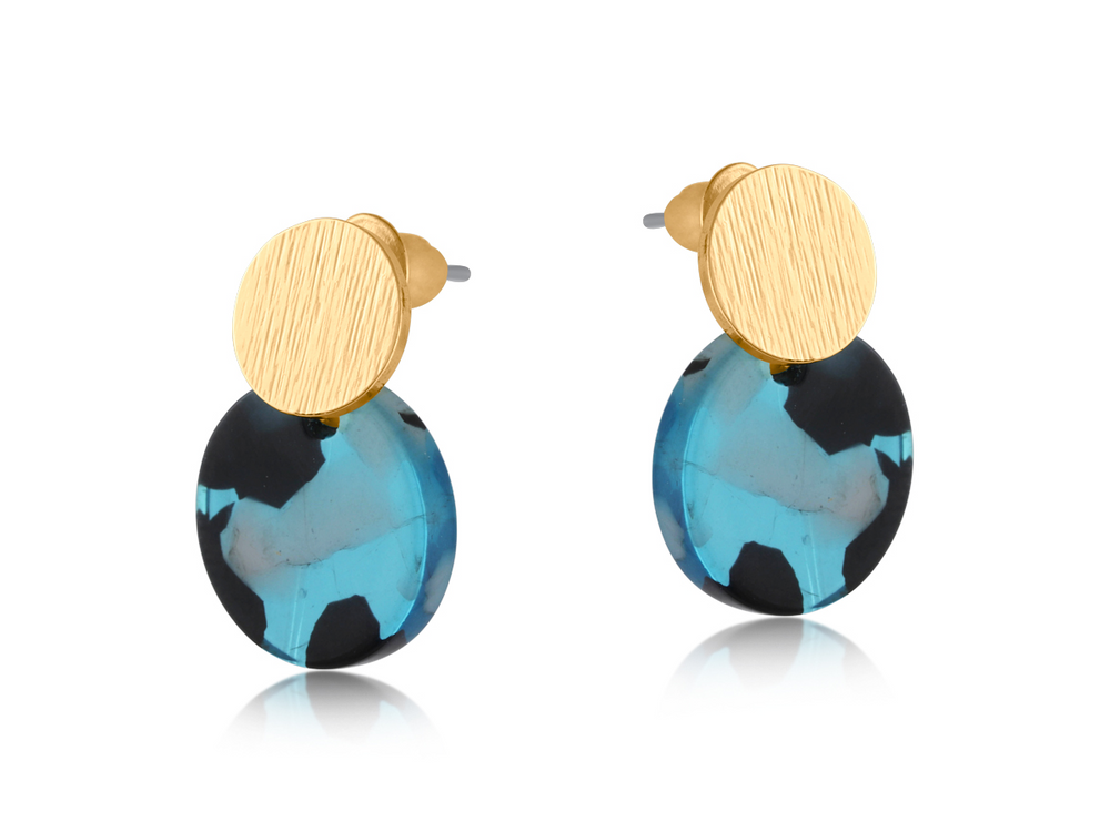 HOPE Blue Black Metal And Resin Small Disc Earring