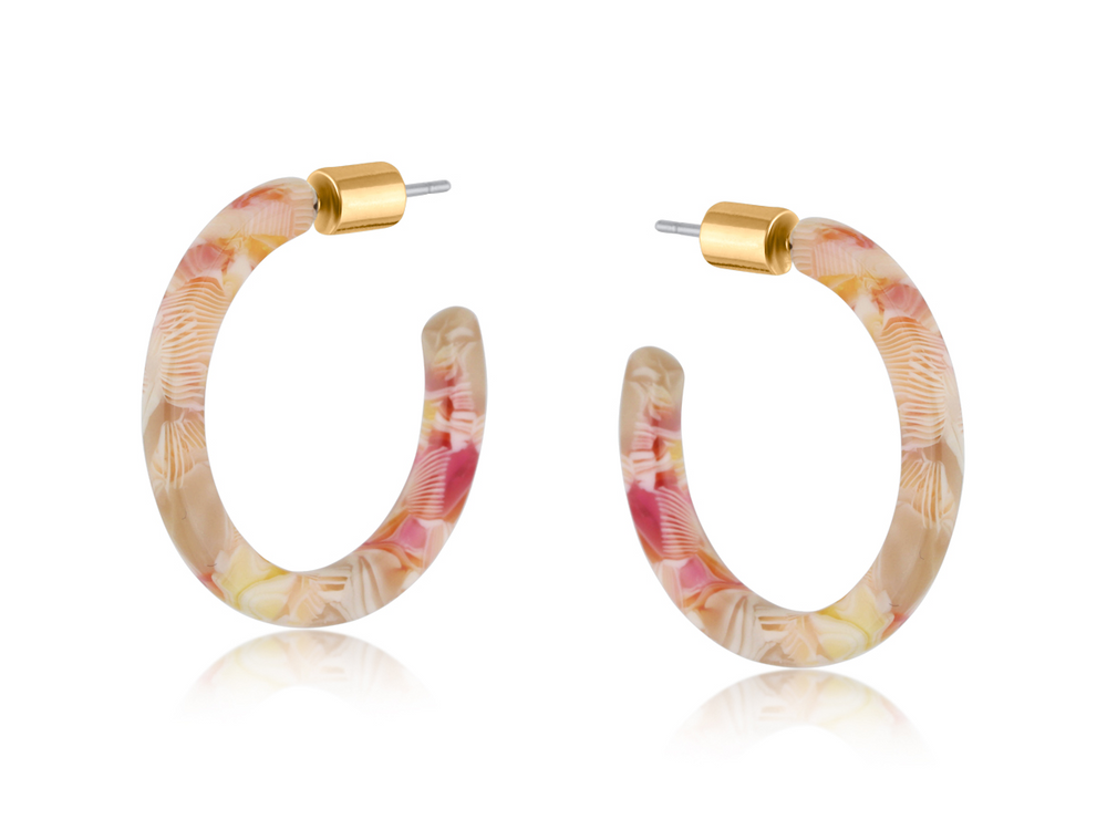 SYLVIA Schmaler Ohrring aus rotem und beigem Kunstharz