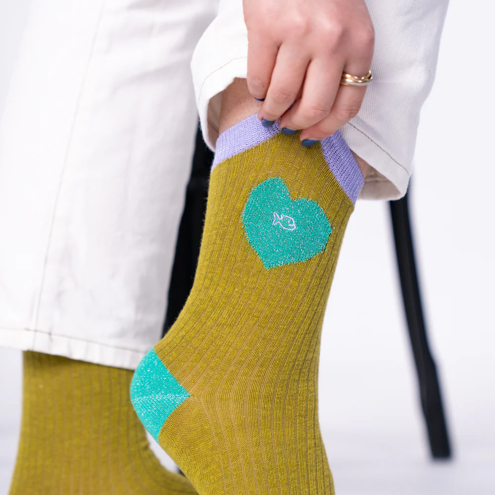 
                  
                    Olive Turquoise Heart Socks
                  
                