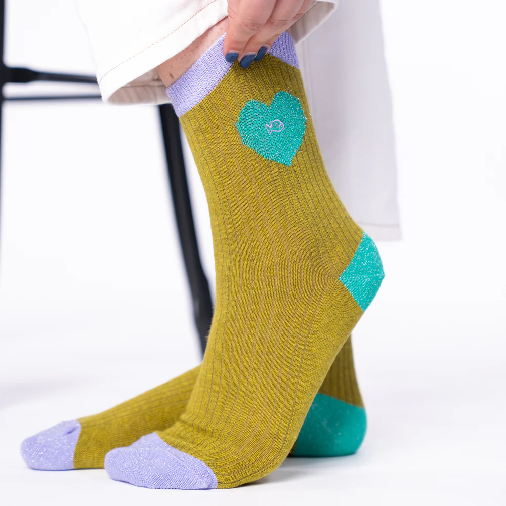 
                  
                    Olive Turquoise Heart Socks
                  
                