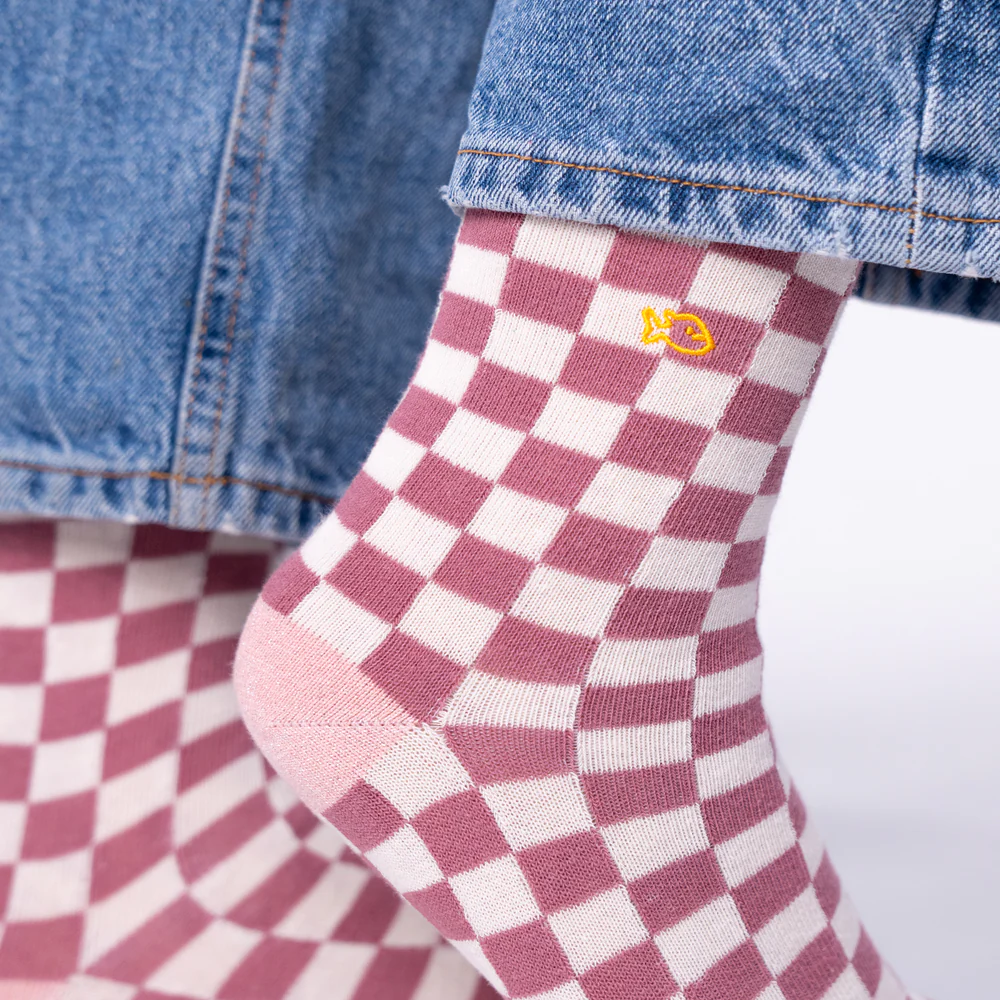 
                  
                    Pale Pink Ecru Checkered Socks
                  
                