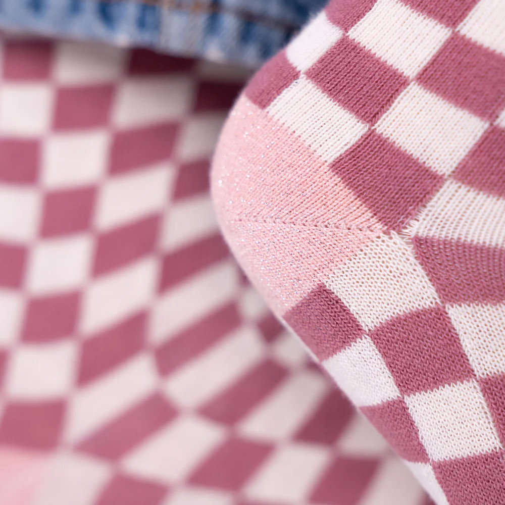 
                  
                    Pale Pink Ecru Checkered Socks
                  
                