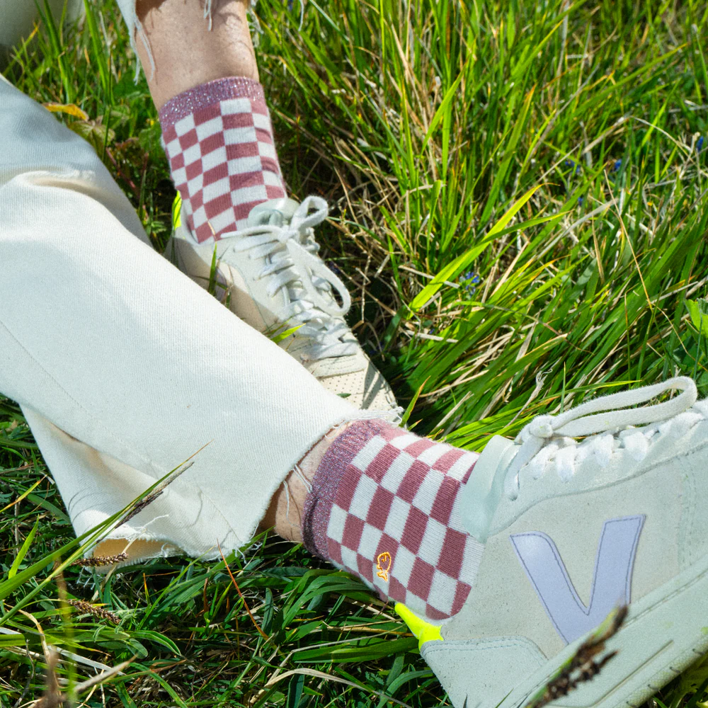 
                  
                    Pale Pink Ecru Checkered Socks
                  
                