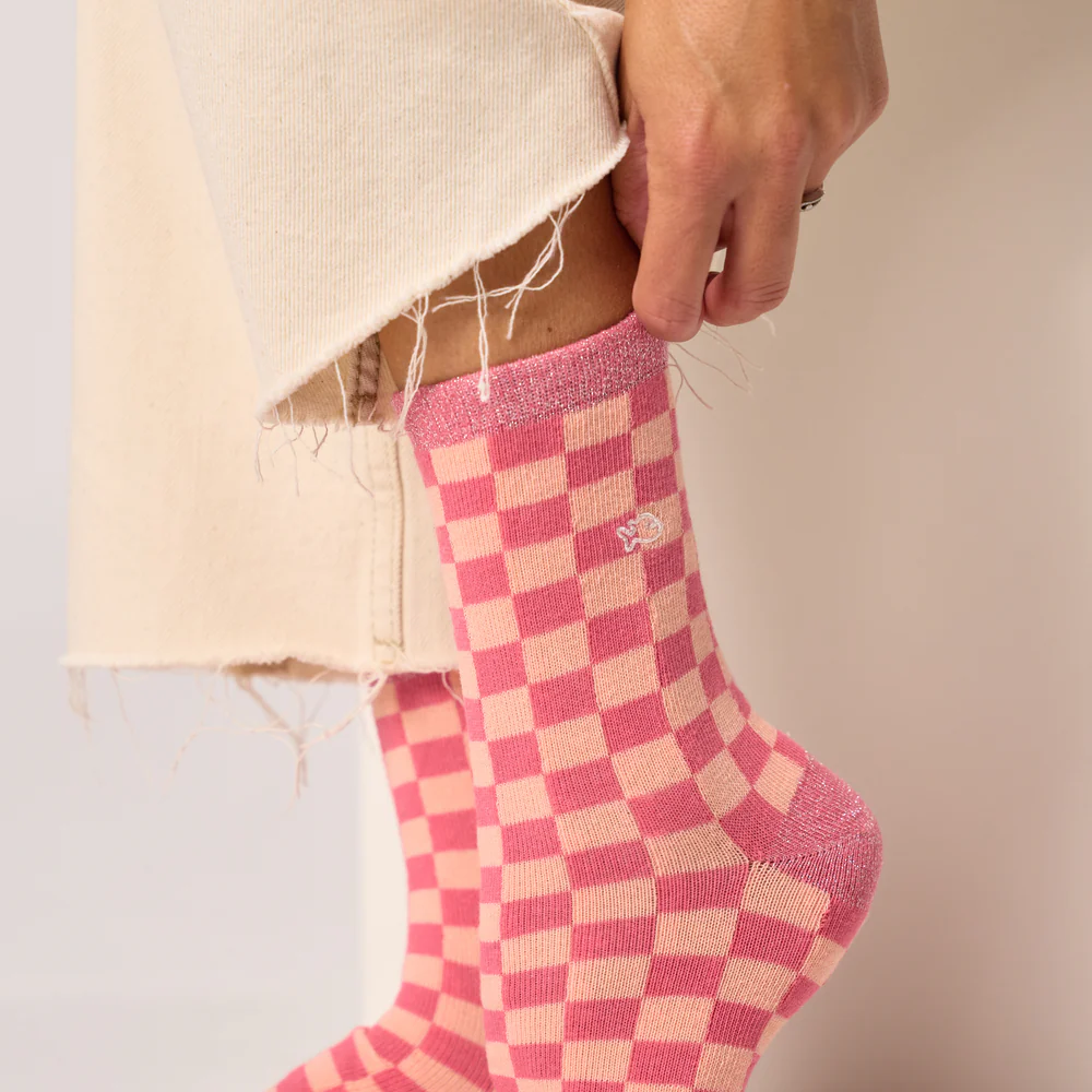 
                  
                    Pink Peach Checkered Socks
                  
                