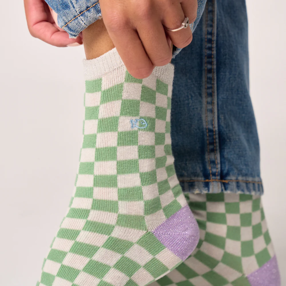 
                  
                    White Green Checkered Socks
                  
                